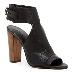 Vince Addie Women's Cutout Black Leather Peep-To Sandal Shoes Size Italian 37.5